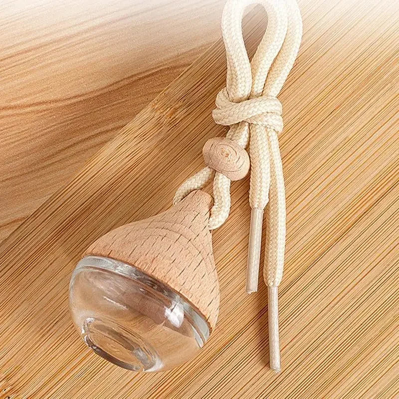 Car Air Freshener Pendant Perfume Glass Bottle With Wooden Caps Refillable Car Essential Oil Diffuser Bottle