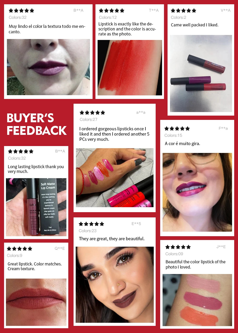 QIBEST Velvet Matte Nude Liquid Lipstick Makeup Sexy Red Lipgloss Waterproof Long-lasting Purple Black Orange Lip Stain Cosmetic