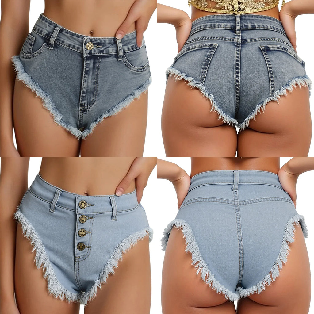 Womens Sexy Denim Hot Chic Short Jeans Pants Ragged Edge Slim Fit Booty Shorts Vacation Beach Daily Casual Clubwear Rave Costume
