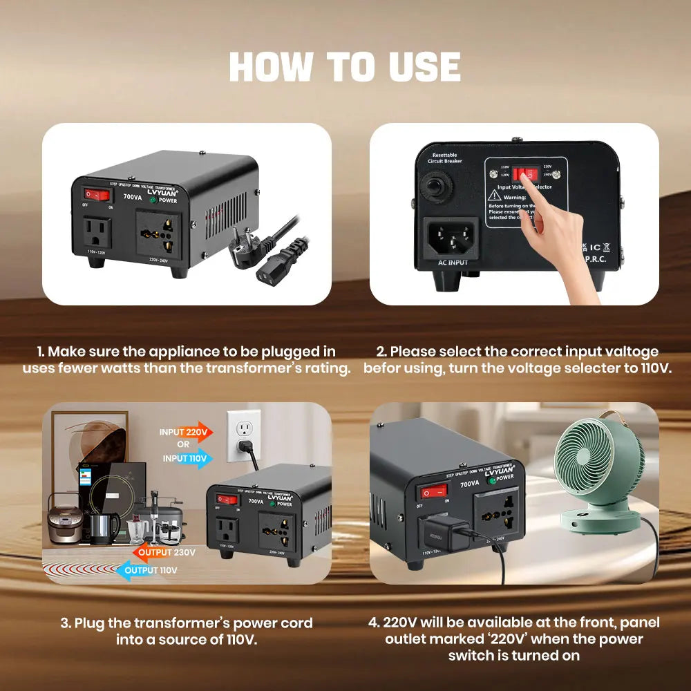 LVYUAN 700VA‑6000VA Heavy Duty Step Up Down Voltage Transformer, 110V/120V to 220V/230V, US EU Socket for Overseas Electrical Equipment