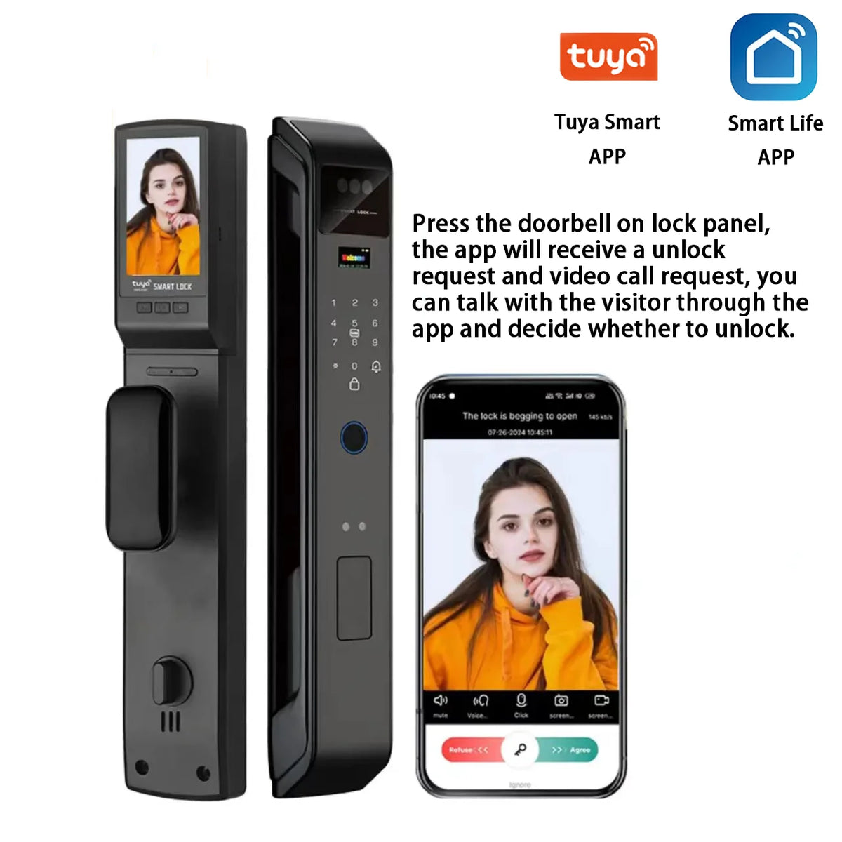 3D Face Recognition WIfi Tuya APP Remote Unlock Voice Intercom Smart Door Lock With Camera Fingerprint Password Digitl Door Lock