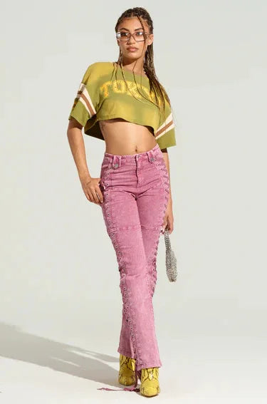 Europe America New Fashionable Women's Straight-leg High-waisted Jeans, Featuring Lace-up Straps and Drawstrings for Hot Girls