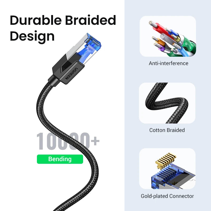 UGREEN CAT 8 Ethernet Cable CAT8 40Gbps 2000MHz Networking Nylon Braided Internet Lan Cord for Laptops PS 4 Router RJ45 Cable