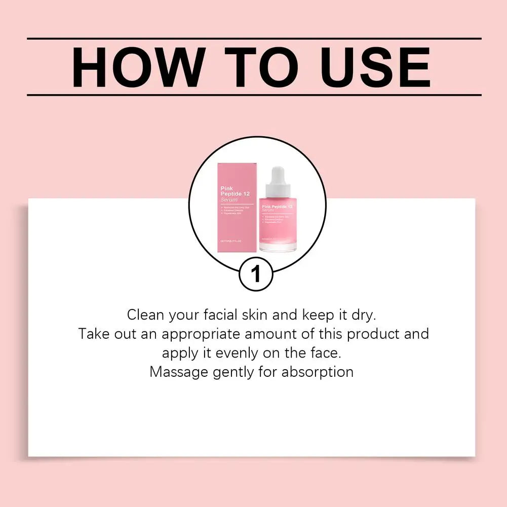 Pink Peptide12 Anti Aging Serum 30ml Firming Hydrating Face Essence,Reduces Fine Lines, Boosts Elasticity for Glowing Rejuvenate
