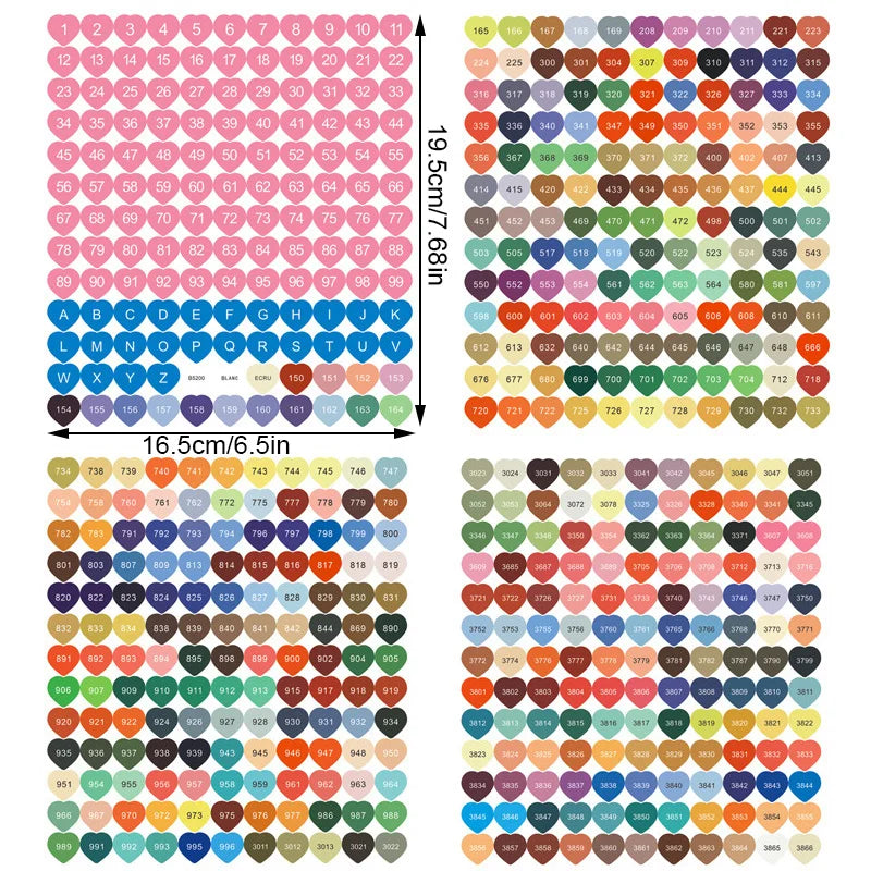 Square Round Heart 447 DMC Labels Stickers, Colorful Number Sticker Mark Stickers, DIY Craft Diamond Painting Accessories