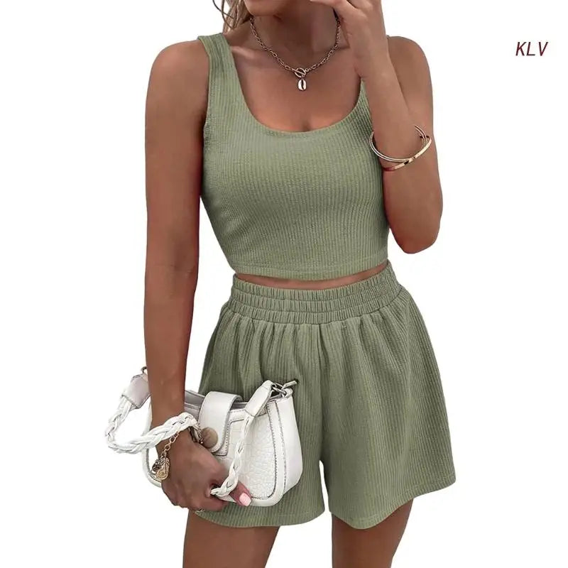 Women Tracksuit Set 2 Piece Two Piece Outfits For Women Sexy Shorts Set Ribbed  Top And Shorts Set Lounge Set