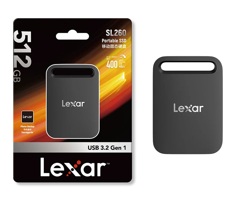 Lexar Portable Solid State Drive SL260X USB3.2 Type-C PSSD 512GB 1TB External Hard Drive Max 390Mb/s Read 400Mb/s Write SSD Disk