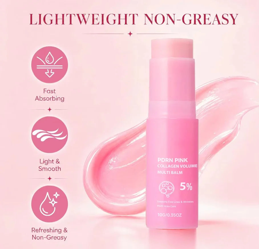PDRN Pink Collagen Volume Multi Balm 5% Volufiline Moisturizing Stick Firming Face & Body Balm For Under Eyes, Lips, Neck