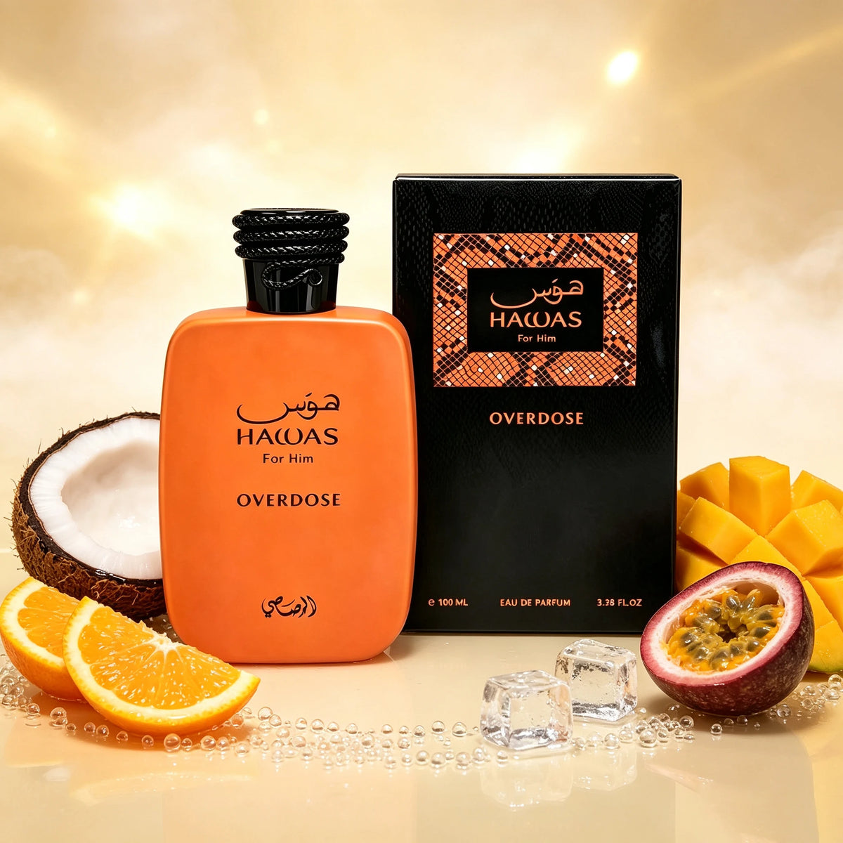 Rasasi HAWAS OVERDOSE Men's perfume 100ML, Woody Cologne with persistent spicy fruit flavor, luxury men's perfume for daily dating and gift giving