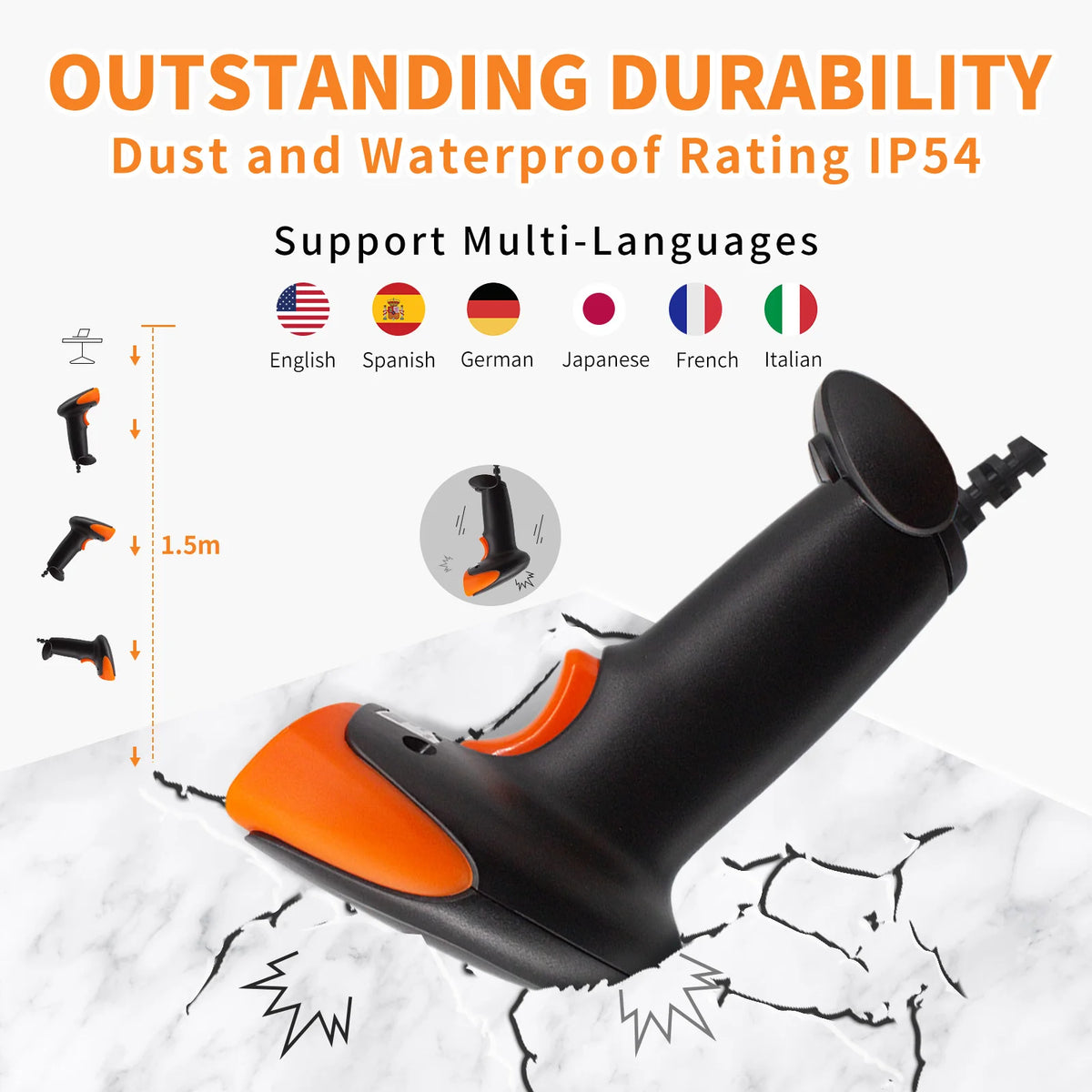 Handheld 1D Barcode Scanner USB Scanner Wired Automatic 1D Data Matrix Bar Code Reader Plug and Play Support for paper barcodes