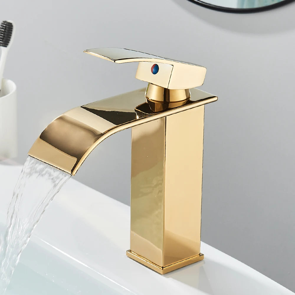 Stainless Steel Waterfall Basin Faucet Kitchen Faucet Sink Mixer Hot Cold Water Basin Crane Tap For Bathroom Wash Mixer Tap Mat