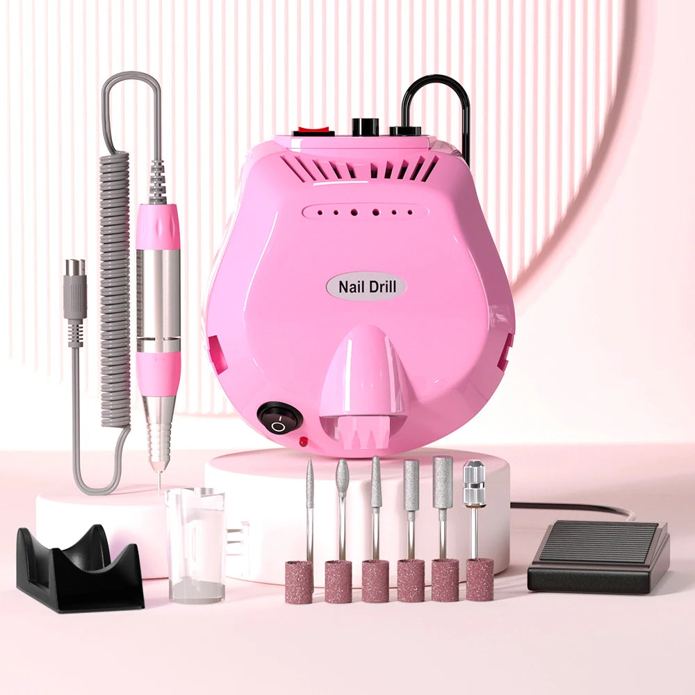 YIKOOLIN 35000RPM Electric Nail Drill Machine Manicure Pedicure Professional Nail Lathe Low Noise Cutters Nail File Kit