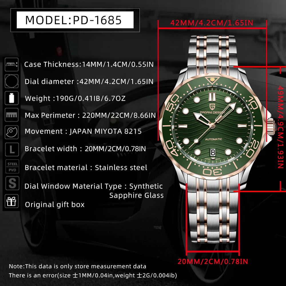 PAGANI DESIGN 2026 New Top Brand Luxury Automatic Watch Men AR Sapphire crystal Mechanical Wristwatch Men Miyota 8215 Movt Clock