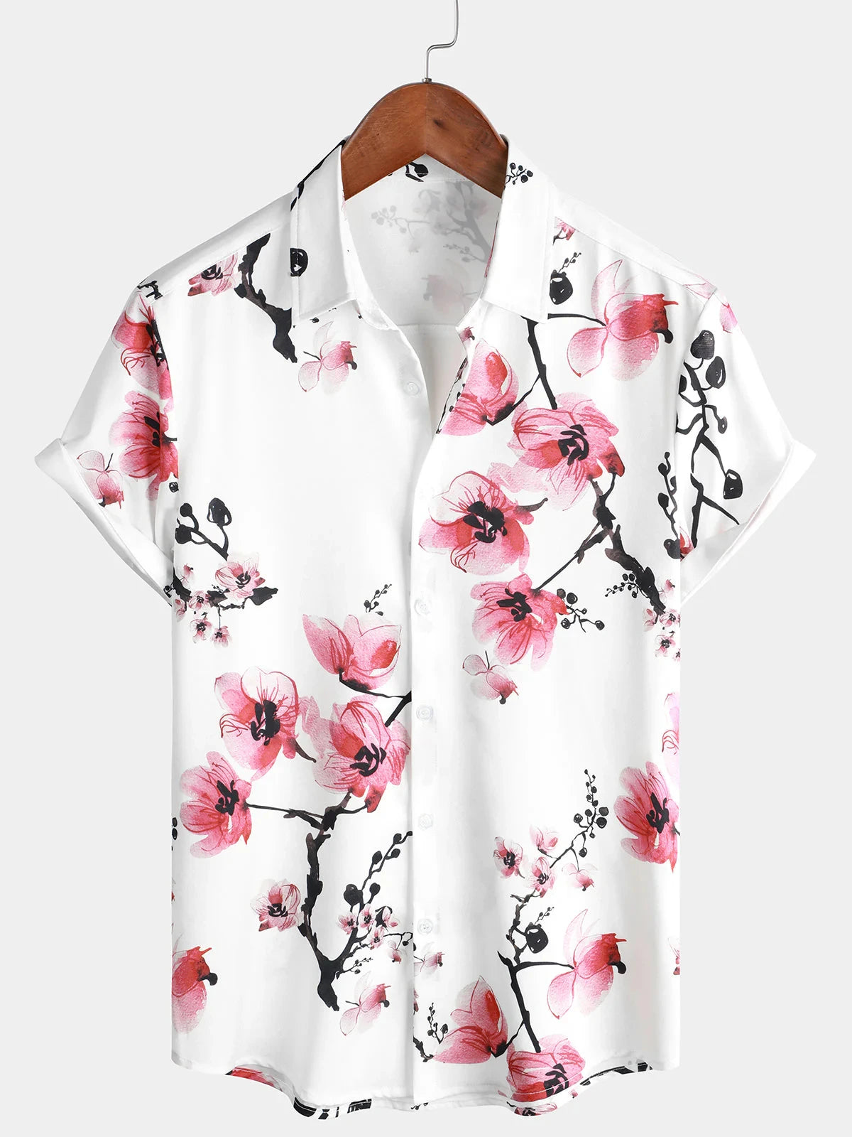 Men's Blue Floral Print Hawaiian Button Down Summer Beach Casual Collar Short Sleeve Shirt Ropa Casual Para Hombres