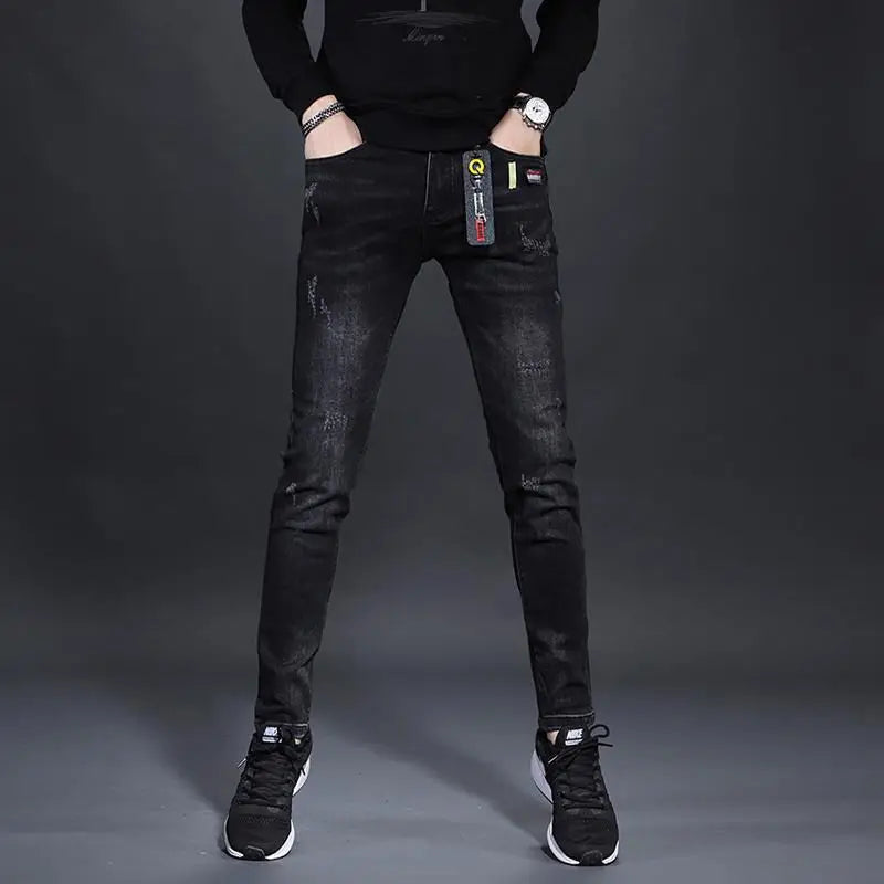 Fashionable Men's Luxury Cowboy Pants Skinny Jeans Black Skinny Jeans for Men Stretch Boyfriend Denim Youth Streetwear Trousers