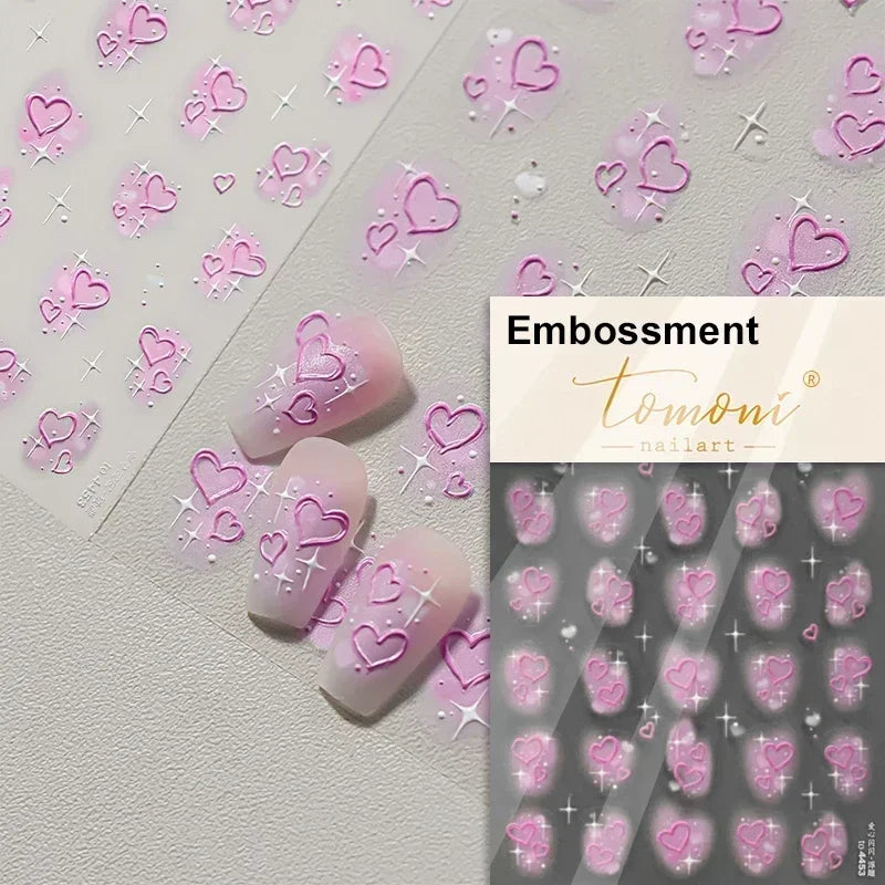 5D Gradient Love Gem Glitter Love Heart Colorful Cat's Eye Rhinestone Soft Self Adhesive Nail Art Stickers Shiny Manicure Decals