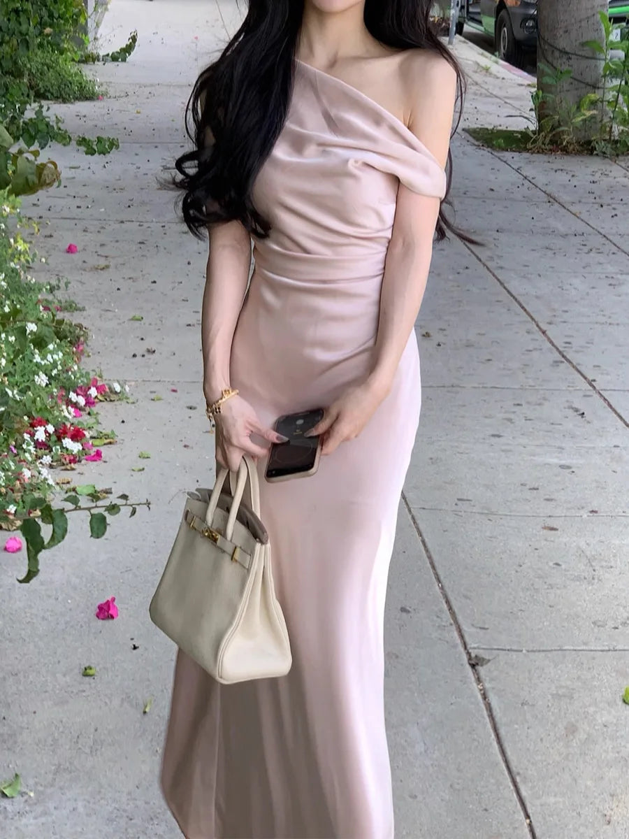 Ele Silk Blend Women's Dr ter Ne Slim Fit Fi Tail Gown Waist Cinched Summer Spring New Sle Long Evening Dr