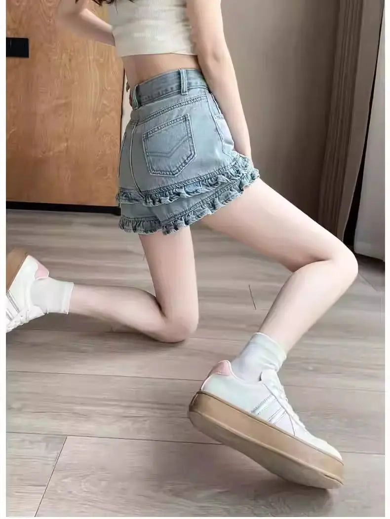 Denim Shorts 2025 Summer Thin High-waisted A-shaped Straight Hot Pants