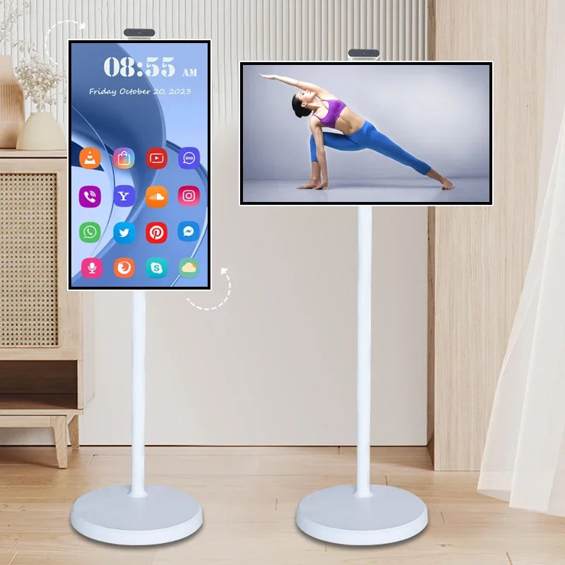 32 Inch Portable Smart TV Rotation Touch Screen Portable Android Camera  Display Tablet PC Stand Wheels Television Rechargeable