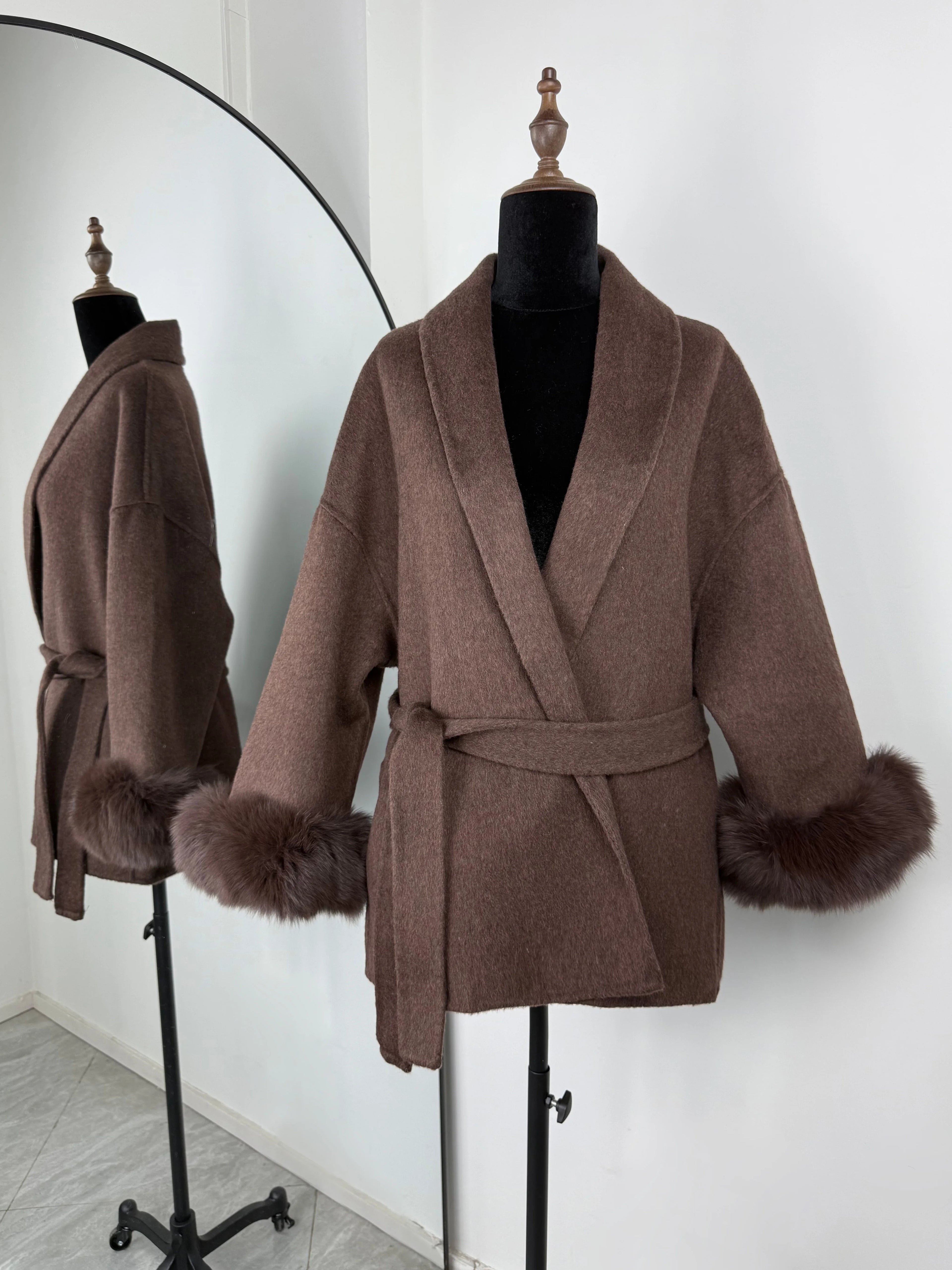 TARUXY Fox Fur Woolen Coats Women's Short Coat Office Lady Removable Elegant Double-sided Wool Overcoat 2025 New Cardigan Jacket