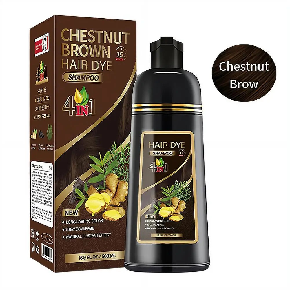 Black Brown Hair Dye Shampoo 500ml,4-in-1 Color Shampoo for Gray Coverage, Long-Lasting Natural Hair Coloring for Women Men