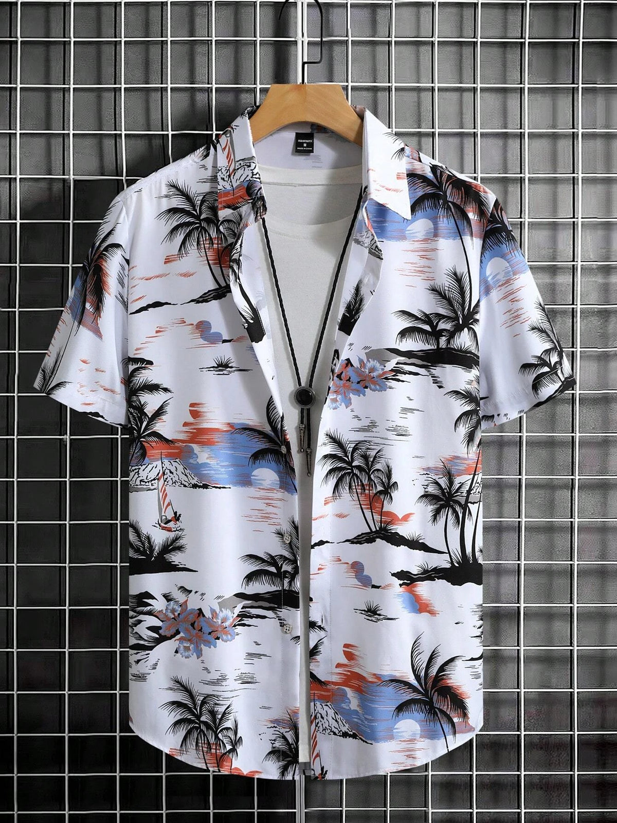 Hawaiian Style Fresh Coconut Print Men's Short-sleeved Fashion Shirt Men's Summer Outdoor Vacation Fashion Short-sleeved Shirt