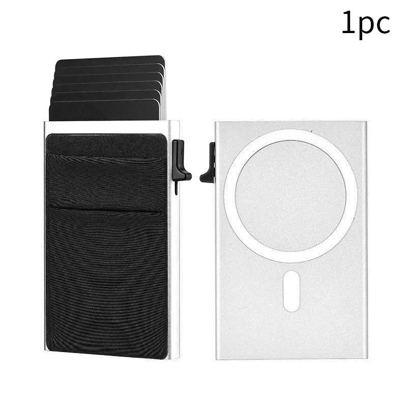 Pop-Up RFID Blocking Card Holder Aluminum Alloy Card Push Bag Large-Capacity Phone Magnetic Metal Box Wallet Men Women Purse