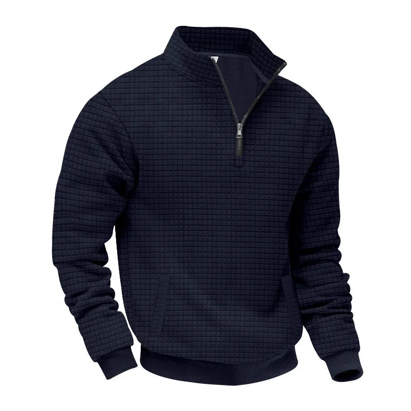 semi-zipper sweater men's autumn and winter jacquard small checkered stand-up collar casual pullover large size sweater
