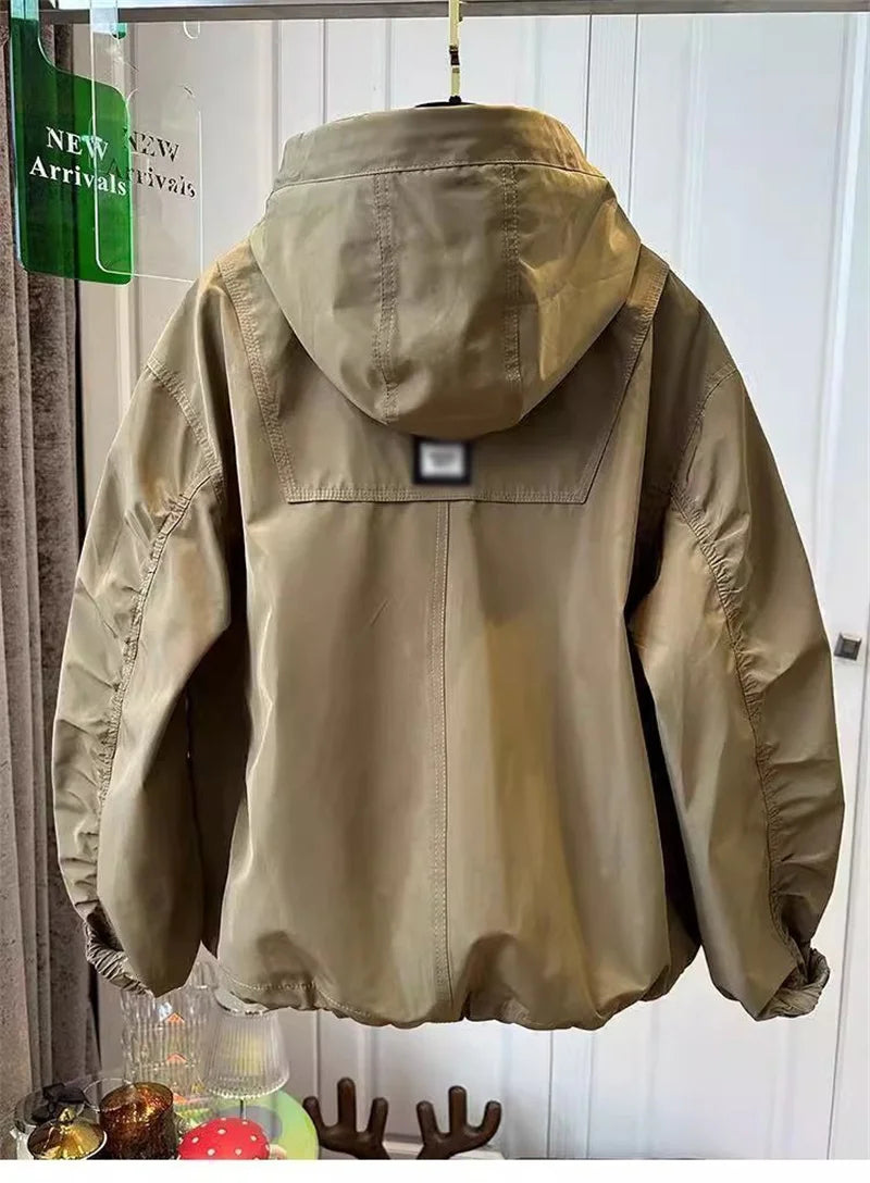 Korean Trench Coat Women 2026 Spring Autumn New Loose  Long Sleeve Casual All-Match Hooded Windbreaker Outerwear Ladies Overcoat