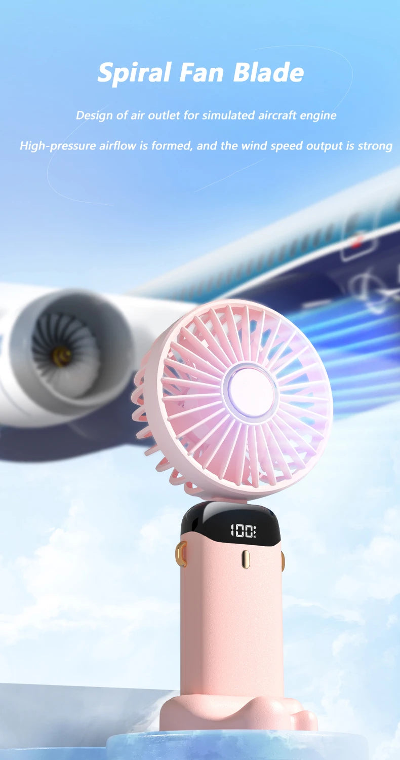 New Portable Hand-Held Fan Office Desktop Multifunctional Folding Double-Headed Small Electric Fan With A Neck Lanyard