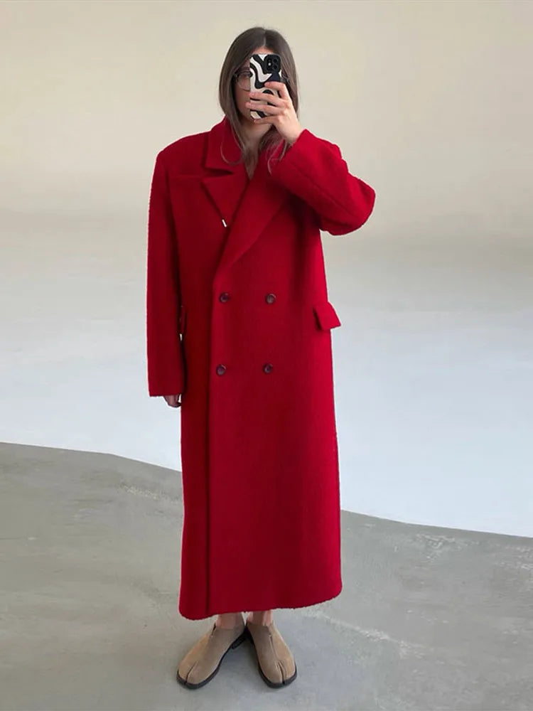 Women's Long Overcoats Lapel Full Sleeve Oversized Woolen Coats Autumn Female Double Breasted Solid Loose Jackets New Outerwears