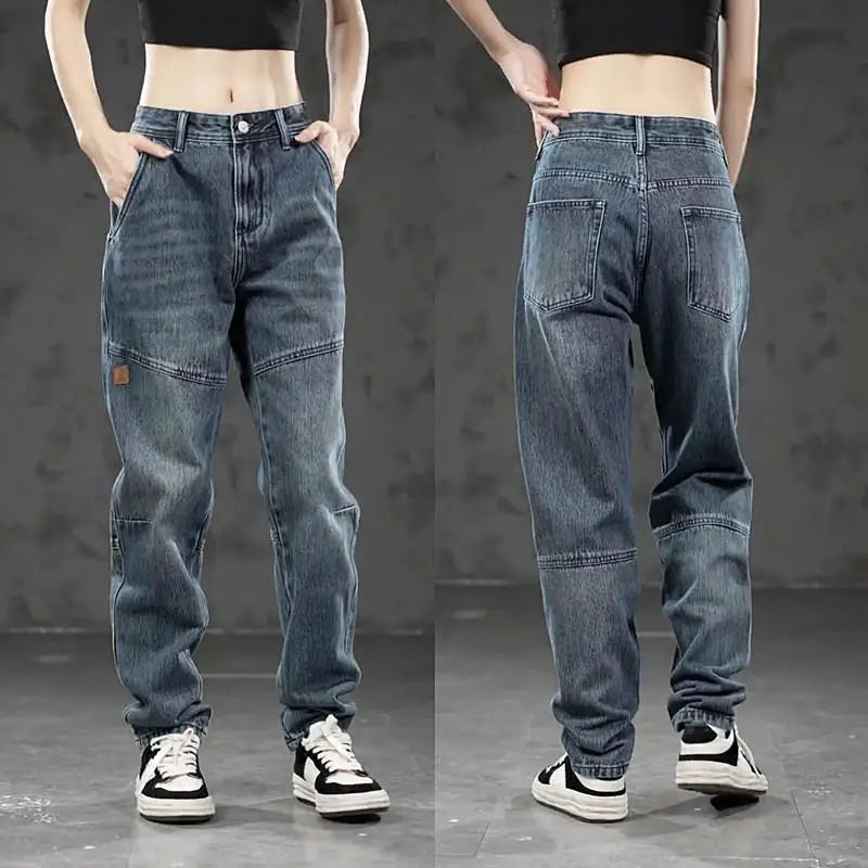 High-end Luxury Man Clothes 2026 New Men's Splicing Trend Stretch Straight Jeans Loose Harlan Low Rise Pants Casual Trousers