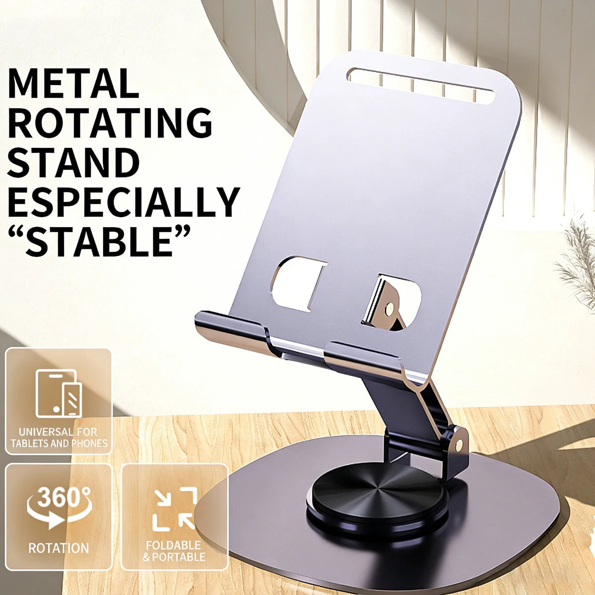Foldable Universal Metal Phone Desk Stand Rotatable for Live Broadcasts And Lazy Height Adjustment Tablet Support
