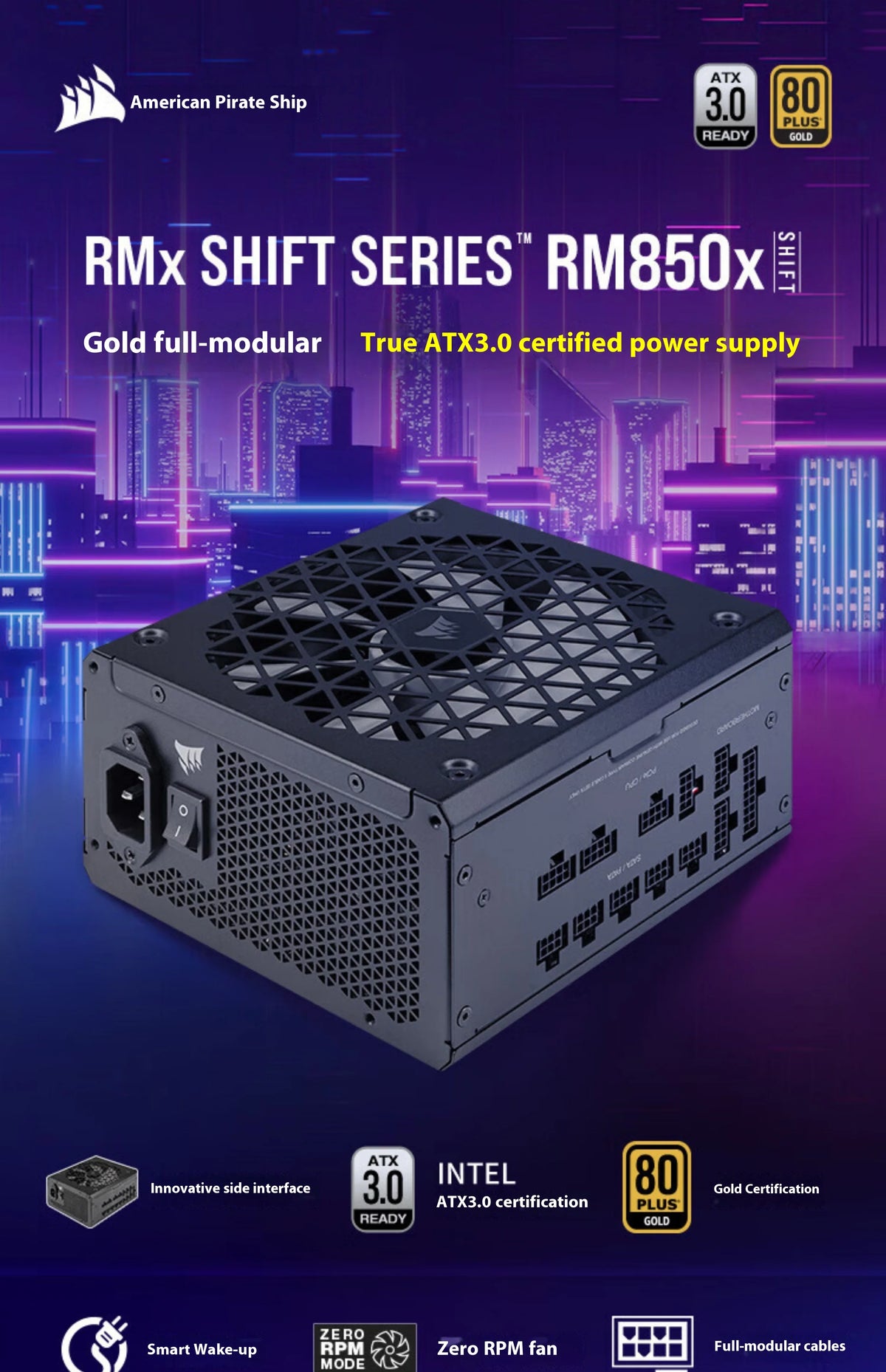 Hot Seiiling  PC Power  RM rated SHIFT850/1000/1200W desktop computer gold medal power supply