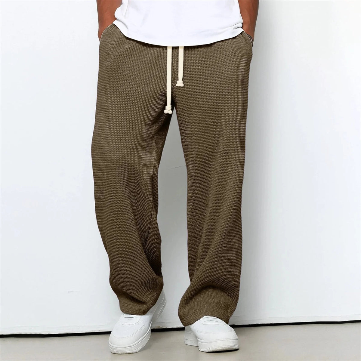 Men's Sweatpants 2026 New Men's Waffle Knit Sweatpants Loose Fit Joggers Casual Trousers Straight Leg Wide Leg Lounge Pants ﻿