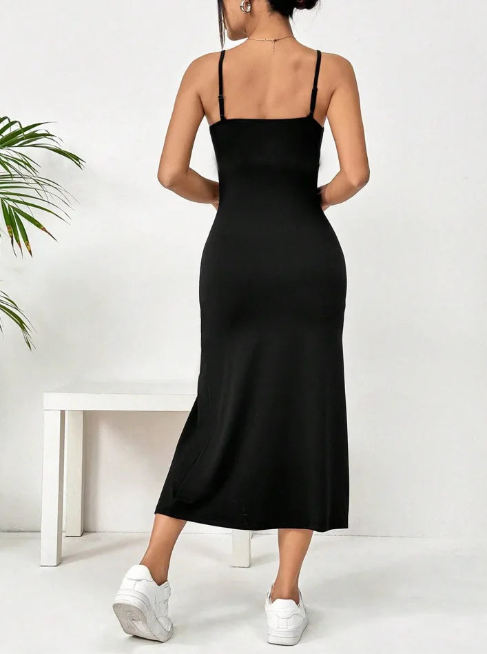 Women's Summer Slip Dress Bandeau Tight Height Slit Solid Color Leopard Print Hip Skirt