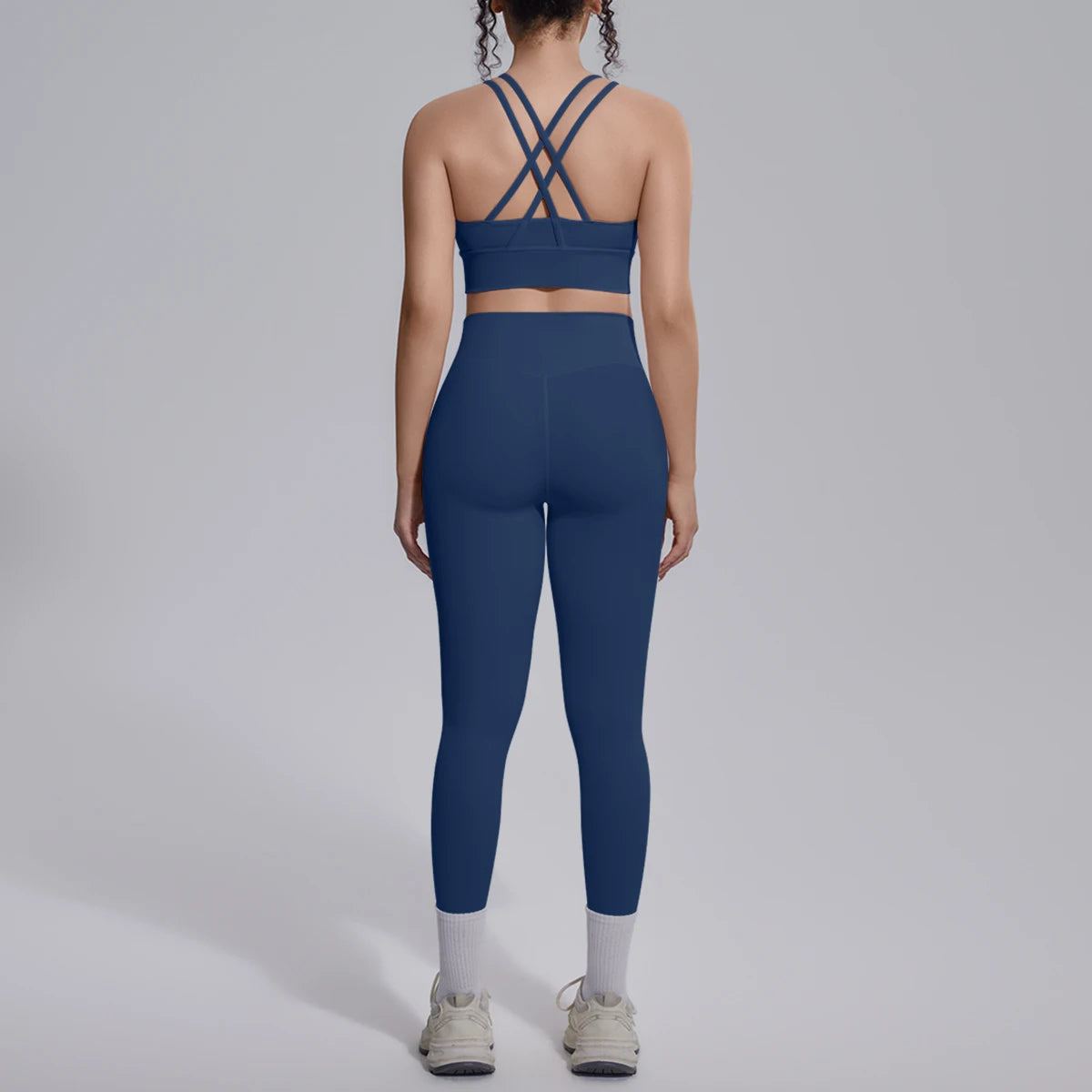 2PCS Yoga Set Summer Gym Sports Running Yoga Clothing Solid Color Cross Bra Workout Top High Waisted Quick Drying Fitness Pants