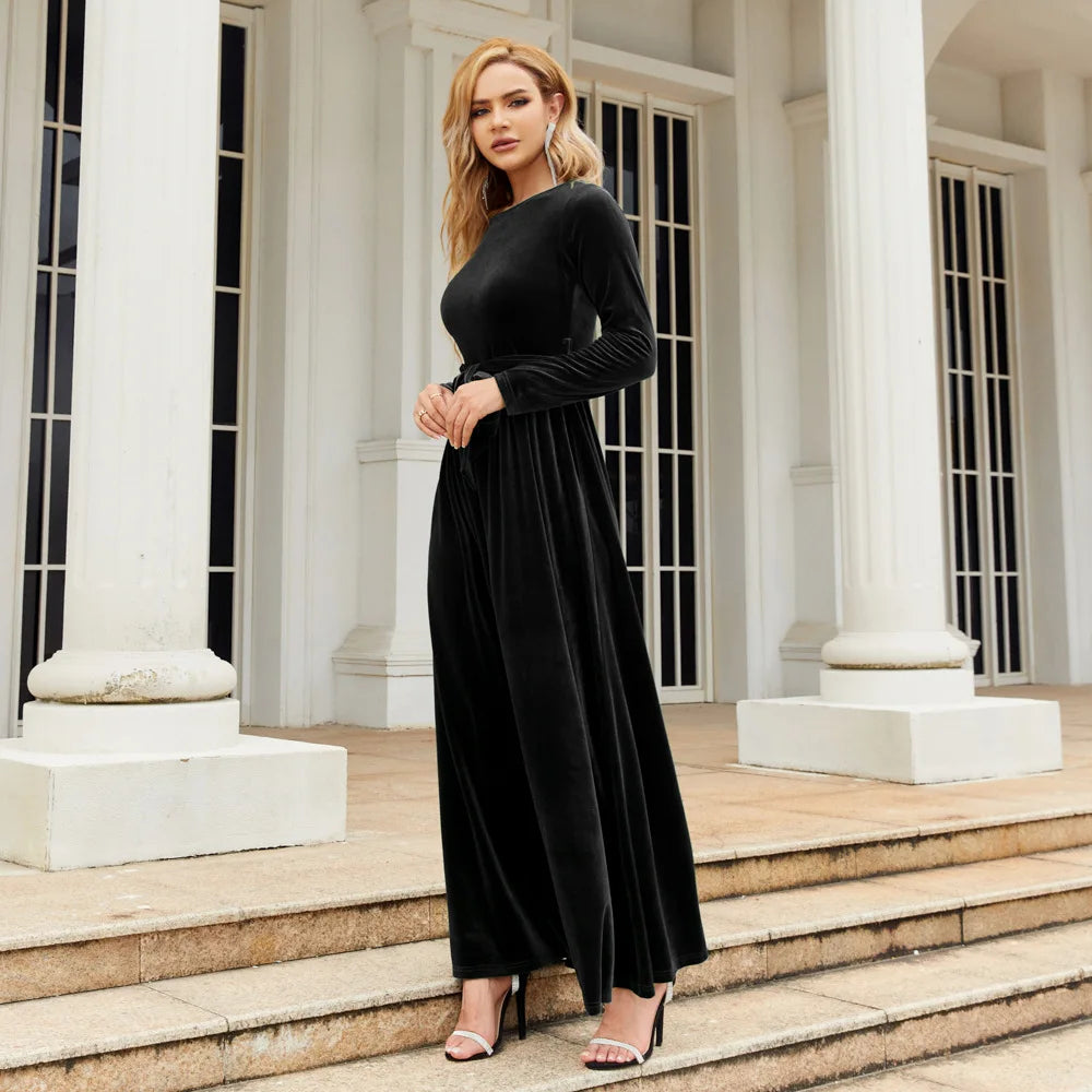 Spring 2025 Elegant Red Long Dress Velvet Solid Color Premium Formal Evening Vestidos Festa Luxo Rojo Maxi Dresses For Women
