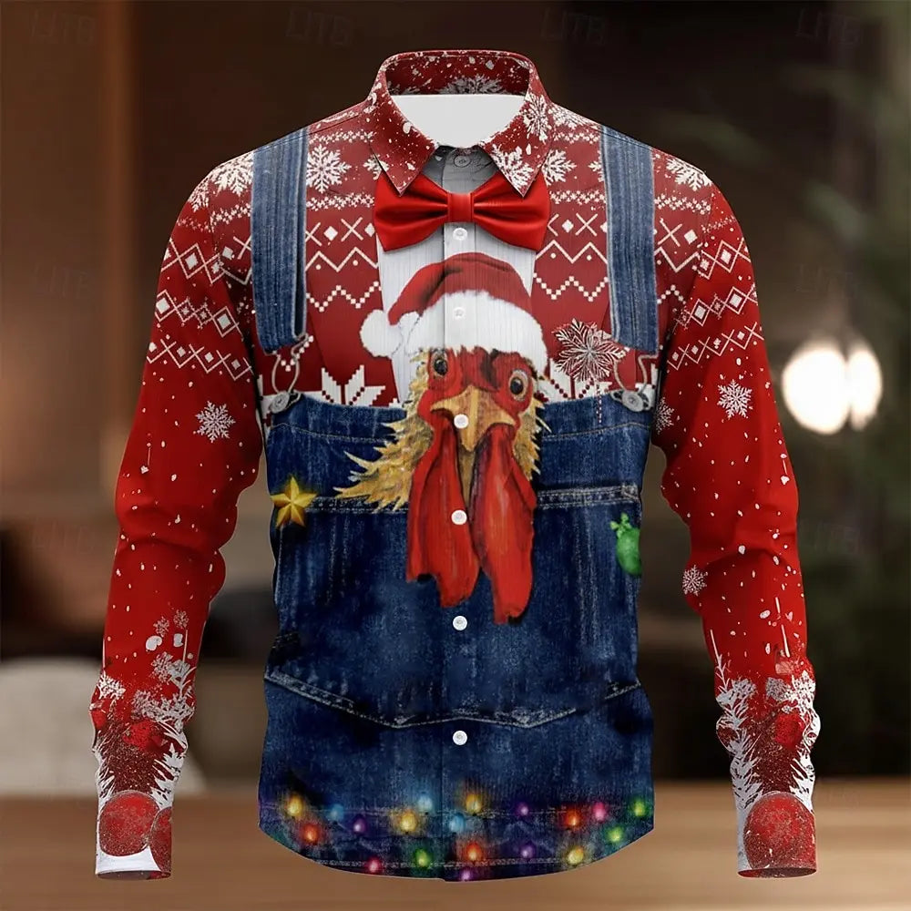 Men's Christmas Costume Christmas Light Suit Tie Printed Tuxedo Shirt Button Up Shirt Long Sleeve Outdoor Holiday Spring Fall