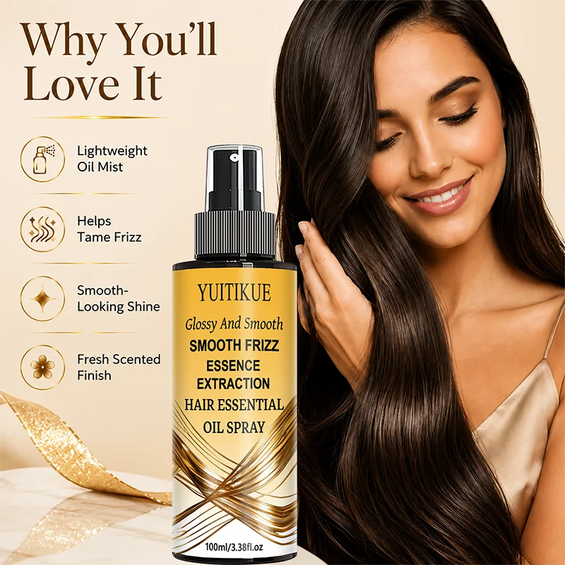 YUITIKUE Hair Essential Oil Spray 100ml - Glossy Smoothing Anti Frizz Nourishing Care for All Hair