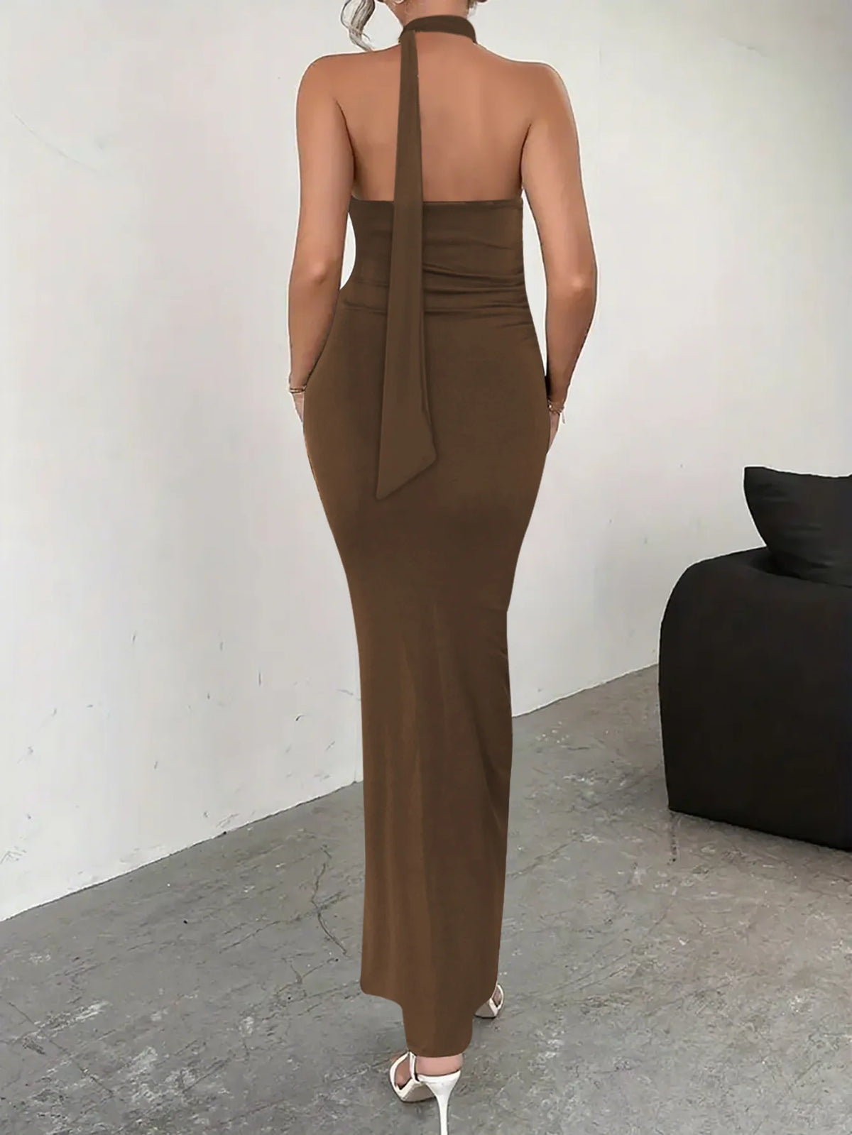 2026 New Arrival Women Sexy Backless High Split Maxi Dress Flowy Tie Strap Long Dress