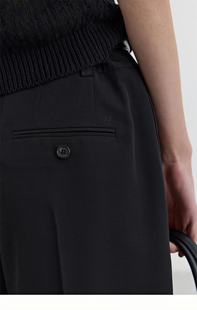 High Waist Suit Short Pants Women's Casual Loose Straight Leg Pants Summer Five Parts Outwear Comfortable Polyester Fiber