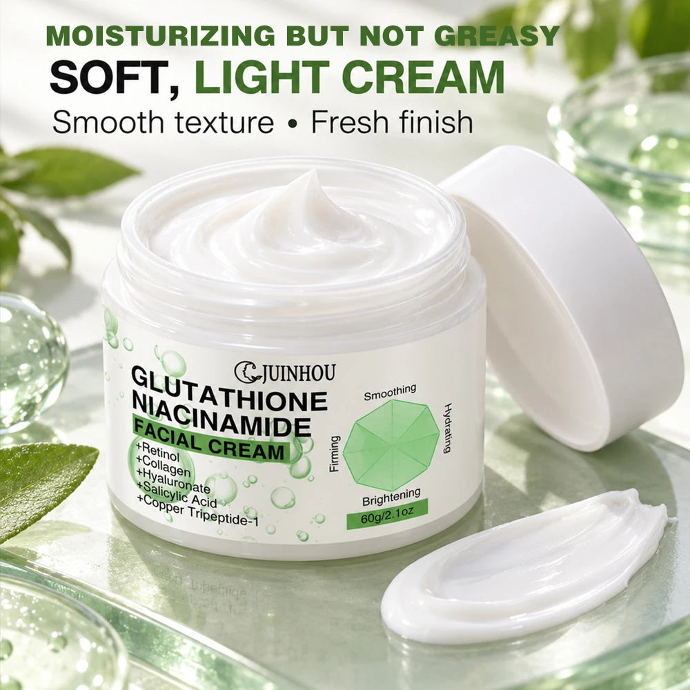 JUINHOU Face Cream Glutathione Niacinamide Moisturizer Evens Skin Tone Reduce Dullness Dark Spots Daily Facial Skin Care