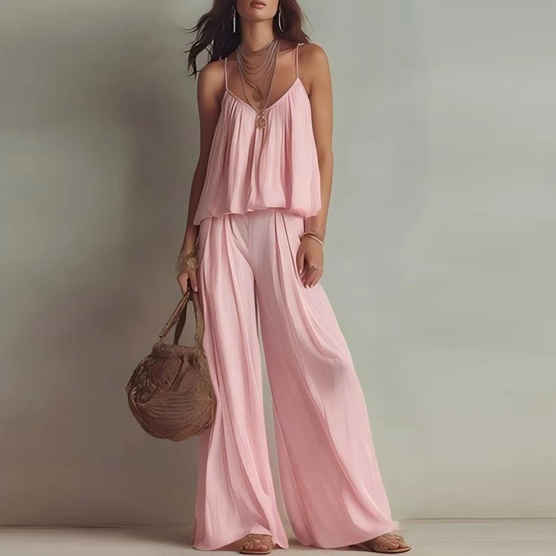 Women's Streetwear 2 Piece Pant Sets 2026 Summer Fashion Sleeveless Shirt Vest Tops Elastic Waist Pants Suits 2 PCS Outfits