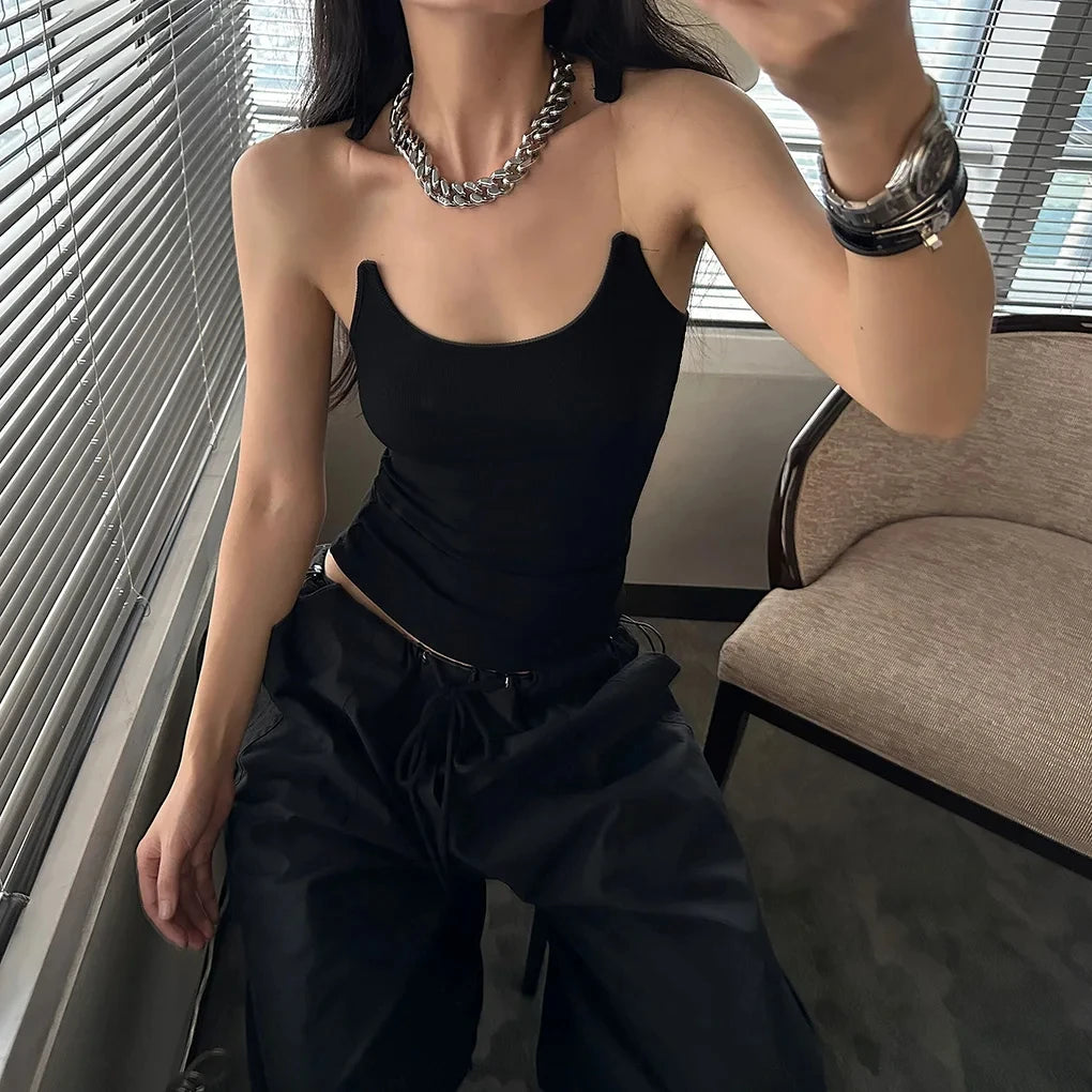 Women Ribbed Invisible Strap Tank Top Camis Tee