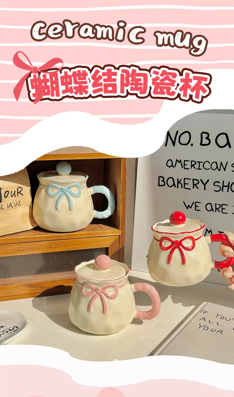 Ceramic Mug with Gift Box, Hand Painted Underglaze Bow, Birthday Gift Souvenir for Her, Cute Present, Coffee Cup, Ladies Gift