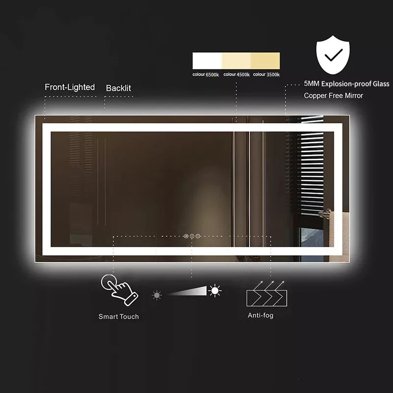 LUVODI 180cm Extra Large Wall Mounted Vanity Dressing Mirror Anti-Fog Dimmable Backlit with 3 Lighting Settings for Makeup And Shaving Horizontal/Vertical