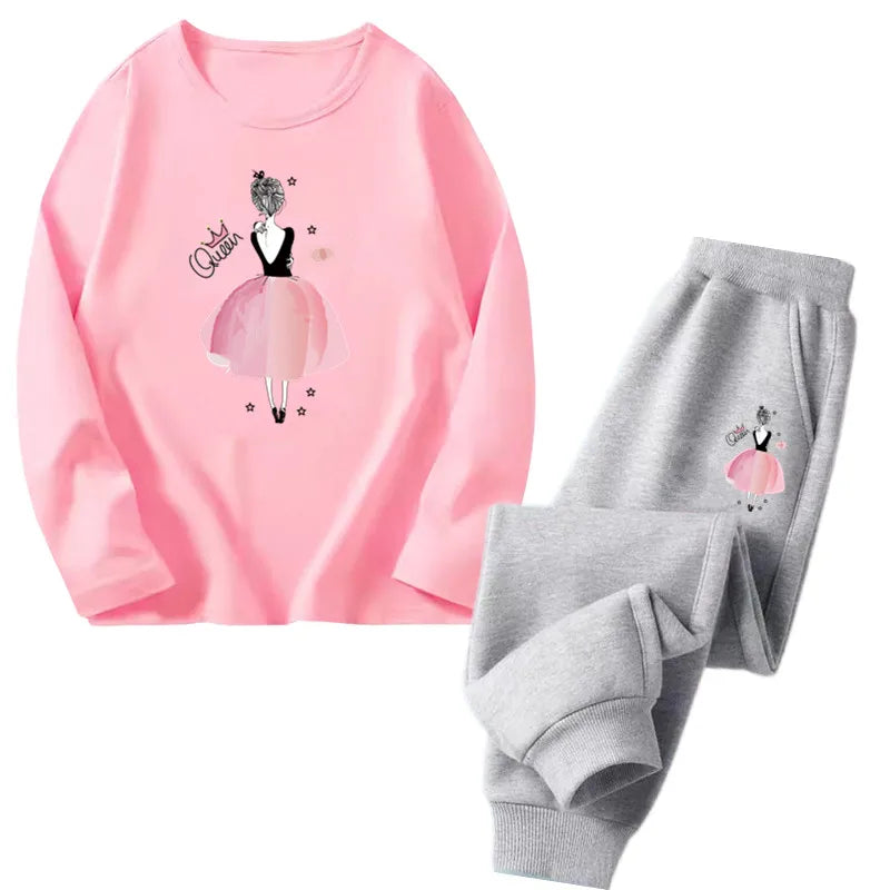 Spring Autumn Toddler Girls Fashion Set Kawaii Print Long Sleeve T-Shirt And Pants Two-Piece Casual Clothing Outfit for Girls