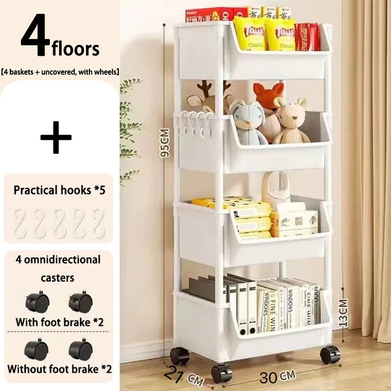 Kitchen Organizer Storage Rack Mobile Snack Toy Trolley Desk Side Book Shelf Rack Wheels