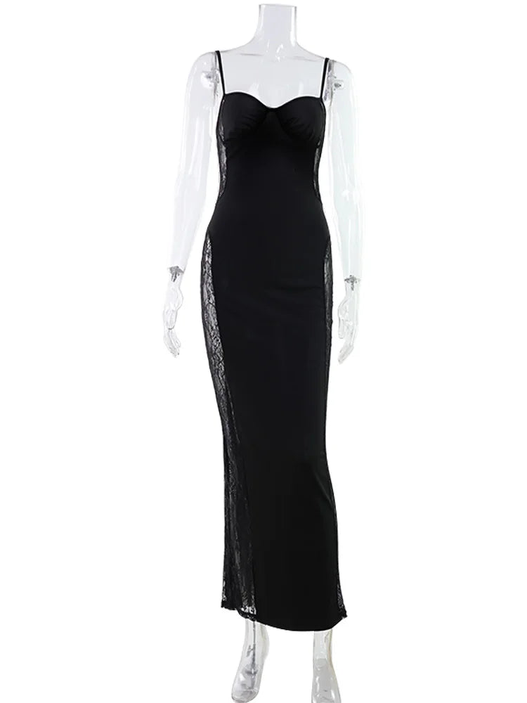 CNYISHE Lace Patchwork Camisoles Solid Split Women Dresses Hip Wrap Sheath Fashion Chic Party Outfits Sexy Club Trendy Female